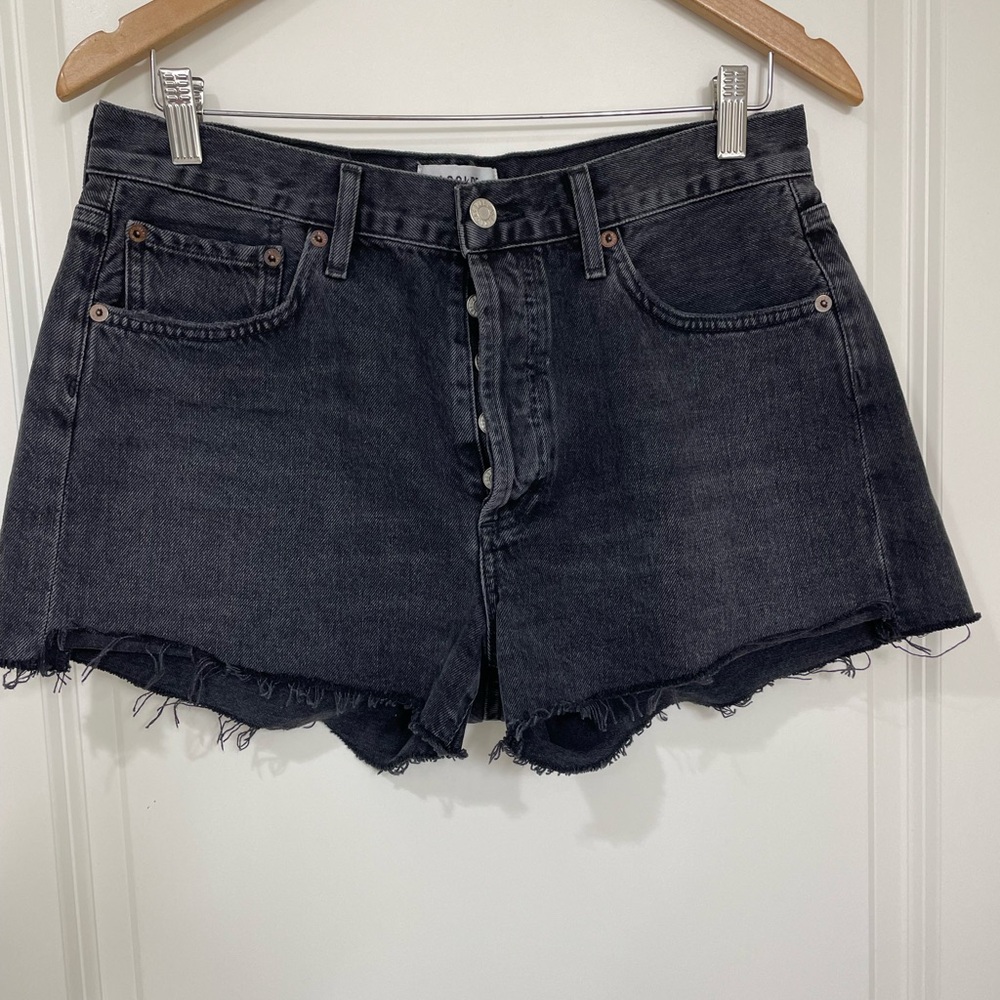 Agolde Black Washed High-Rise Button-Fly Denim Cutoff Shorts